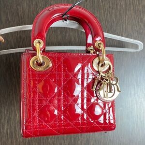 Red Patent Leather lady Dior Bag with Gold Hardware